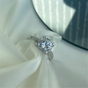 Moda Clássica 2 Carat Anéis de Casamento Luxo Jóias 925 Sterling Prata Anel Princesa Corte Branco 5A Cúbico Zircônia Diamante Anéis Para Mulheres Presente com Caixa