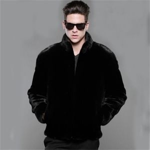 Winter Men Men Luxuado Faux Mink Coat preto moda casual Rabbit sobretudo casaco de colarinho de colarinho de colarinho plus size 201127