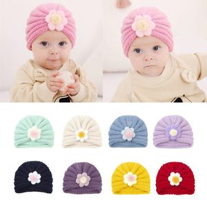 Mössor hattar söta barn stor blomma baby stickad hatt spädbarn född pojke flicka beanie cap höst vinter varmt barn barnhuv