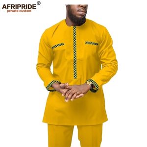 Afrykańskie ubrania dla mężczyzn koszule Ankara i spodnie do druku Set wosk batik strój dashiki men dorthsuit zużycie afripride A1916050 201109