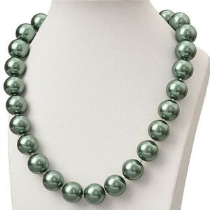 14 mm mörkgrön akoya skal pärlor runda pärlor halsband 16-24 tum aaa