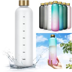 32oz Motivational Water Bottle with Time Marker Leakproof Sports Bottles BPA Free Fruit Sports 1 Liter B0627016