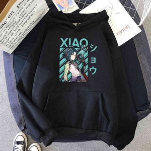 Sıcak Oyun Genshin Etkisi Xiao Serin Baskı Hoodies Kadınlar / Erkekler Hip Hop Artı Boyutu Tişörtü Streetwear Grafik Moda