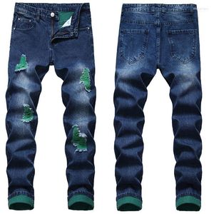 Men Casual Street Motorcycle Jeans Denim Ripped Blue Black Men's Fashion1