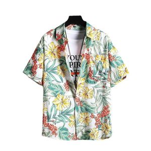 Camisas casuais masculinas Camisa de praia de verão Camisetas masculinas de manga curta Roupas com estampa de frutas Folha Camiseta de botão para cima Top Cuecas masculinas Plus Size OvershirtM