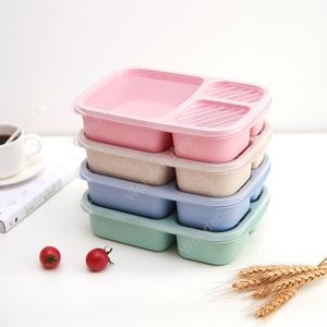 Lunch Box 3 Grid Wheat Straw Bento Bagsradable Transparent Lid Food Container For Work Portable Student Lunch Boxes Containers by sea 300pcs DAW463