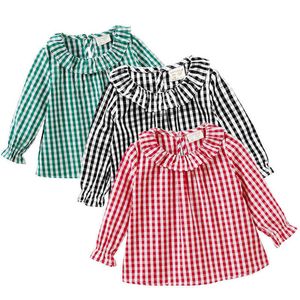 Yaz Bahar Bebek Kız Bluz Gömlek pamuklu bluz Peter Pan Yaka Ekose Yürümeye Başlayan Kız Gömlek Elbise Giyim Bebek 1-5y