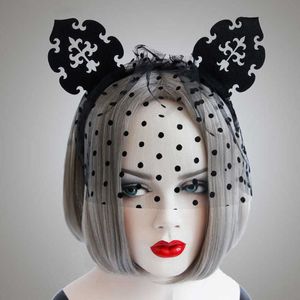 Zwart mooie katoren hoofdband met sluierstippen sexy nachtclub masker dance Halloween haaraccessoires voor vrouwen