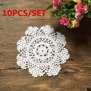 Tappetini assorbenti 10 pezzi 100% cotone centrini fatti a mano all'uncinetto tappetino per tazza 20 cm stile vintage motivi floreali a mano bianco beige HD166