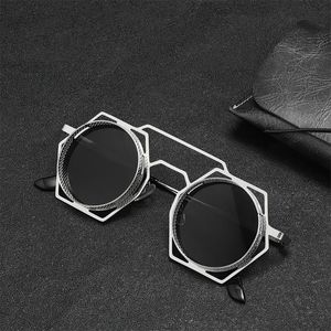Óculos de sol redondo steampunk moda punk metal em forma especial vintage Rap hip-hop anti-UV400 óculos de sol