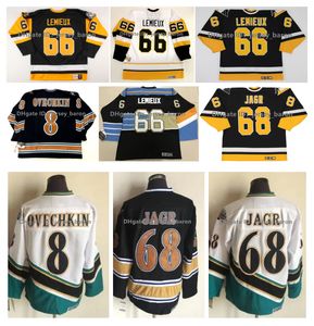 CCM Lemieux Penguins Jersey de hóquei Jaromir Jagr Capitais 8 Alex Ovechkin Black White Size M-xxxl