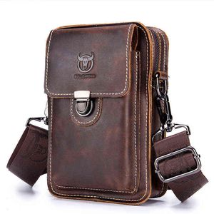 Bullcaptain Leather Male Waist Pack Phone Pouch Bags Waist Bag Men's Small Chest Shoulder Back Pack 220616