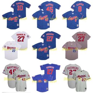 Na85 Buffalo Bisons Montreal Expos Jersey 27 Vladimir Guerrero 8 Gary Carter 10 Andre Dawso 45 Pedro Martinez azul cinza Gary Carter