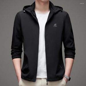 Mäns jackor Autumn 2023 Spring and Business Casual Jacket tunn huva stativ krage medelålders herrkoreanska kappa