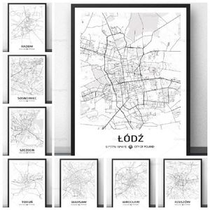 Anpassad affisch Polen City Black and White Print målning Lodz Radom Warszawa Wroclaw Map for Living Room Home Decor 220614