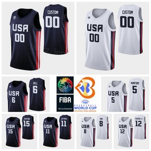 スクリーン印刷2023 FIBA​​ワールドカップUSバスケットボール9ラングストンギャロウェイジャージー13ジョンジェンキンス10ウィリアムデイビス4クインクック5 Xavier Munford 15ジャスティンジャクソンユニフォーム