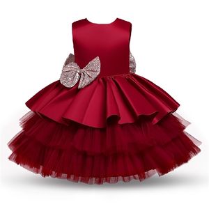 Baby Girls 1st Birthday Dress Kids Lace Mesh Sequin 2 3 4 år Dop Princess Kostym Barn Bröllopsfest EleAgnt Ball Gown 220426