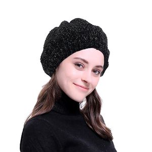Berets Women Fashion Elegant Sweet French Style Ladies Chenille Material Beret Female Winter Cap Silver Gold Knitted Warm HatBerets