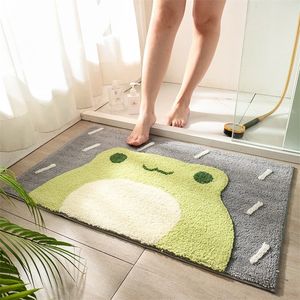 Cartoon Flocking Bath Rug Non-slip Absorbent room Doormat Frog Bear Pattern Soft Mat Fluffy Kitchen Entrance 220504