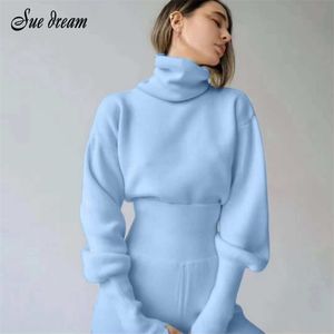 2020 Autumn New Women S Casual 2 Duas peças Pescoço alto Manga comprida Sweater Pullover de altas cintura alta