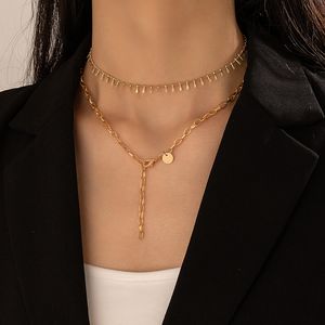 Affascinante collana con ciondolo nappa Semplice nuovo stile Gioielli regolabili in lega di metallo con geometria a doppio strato per le donne