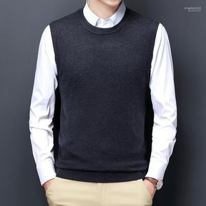 Men's Vests Men Round Neck Sweater Vest Business Casual Korean Red Gray Black Navy Blue Keep Warm Sleeveless Knitted Male Stra22