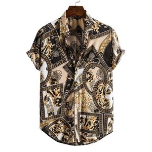 Herrtröjor Hawaiian Shirts Män Single Button Wild Printed Short Sleeve Male Blouses 220330