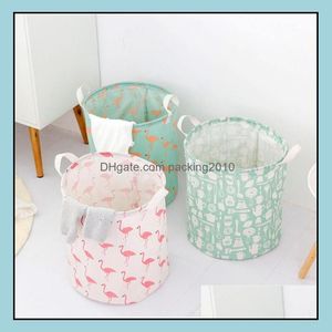 Storage Baskets Home Organization Housekee Garden Folding Laundry Basket Flamingo Printed Barrel Standing Toys Clothing Storages Bucket La