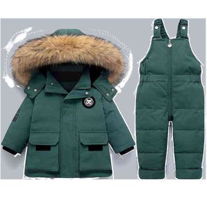 Junge Winter Set Warme Kinder Unten Mantel Pelz Kragen Mädchen Parka Anzug Dicker Schneeanzug Baby Overall Jungen Mantel Kleidung 1-4Y J220718