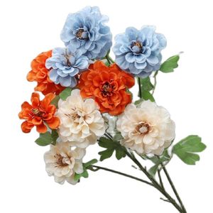 ONE Faux Flowers Long Stem Dahlia 3 Heads Per Piece Simulation Peony for Wedding Home Decorative Atificial Flower