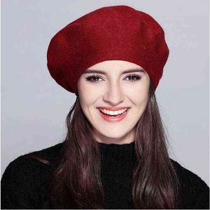 YLWHJJ BRAND Women Beret Hat Fashion Solid Color Wool Burety z kobietami francuska artystka Beanie Beret Hat J220722