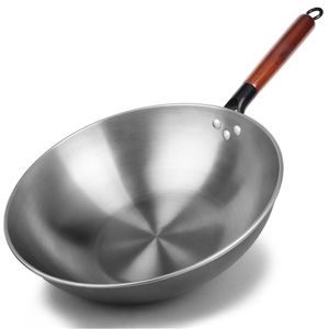 Chinese Wok Uncoated non-stick Wok Steak and Egg Frying Pan Removable Wooden Handle Dishwasher Completely Kitchen Cookware 220423