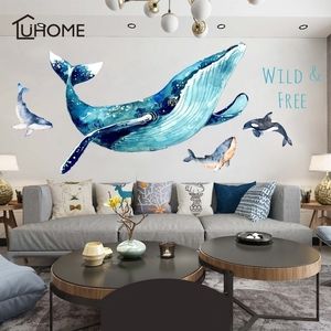 3D Large Blue Whale Cartoon Cartoon Sticker for Baby Pokoje dla dzieci Dekor Home Salal Mural Art Classroom DIY Dokaleczenia Y200103