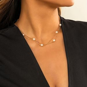 Chains Ingemark Simple Beads Women's Neck Chain Kpop Pearl Choker Necklace Gold Color Goth Chocker Jewelry On The Pendant 2022Chains