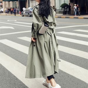 Trench Coat Casual Casual Loose Womens British Style Over the Knee Fashion Temperament 201030