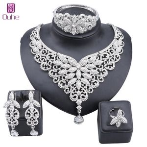 Dubai Gold Crystal Rhinestone Jewelry Set Brand Nigerian Wedding Woman Accessories Bridal Necklace Earring Ring Jewellry Sets