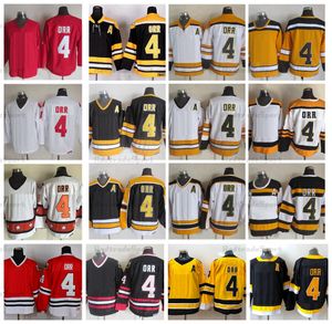MI08 Винтажные хоккейные майки № 4 Бобби Орр Джерси Мужские Черные 75-й Зимние классические желтые сшитые рубашки 1976 г.
