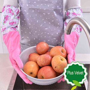 Plus Velvet Warm Cleaning Gloves Kitchen Waterproof Dishwashing Glove Durable Rubber Dish Washing Household Chores Clean VTMTL1569