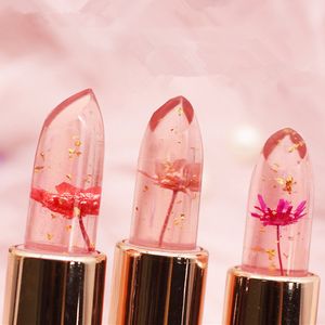 Crystal Flower Jelly Lipstick Temperature Color Changing Lip Balm Transparent Long Lasting Moisturizer Gold Foil 1683