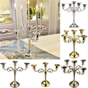 Candle Holders Metal Silver/Gold Plated Holder 3/5 Arm Candelabra Stand Pillar For Wedding Prop Candlelight Dinner El Home DecorationCandle