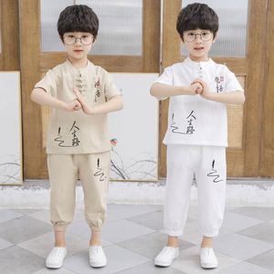Clothing Sets Fashion 2022 Summer China Vintage Kid Boy Casual Tracksuit Short Sleeve T-Shirt Pant 2Pieces For 2 3 4 5 6 9Clothing