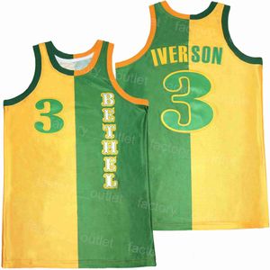 Film koszykówki Bethel Hampton High School Allen Iverson Jersey 3 Men University Team Team Color Green for Sport Fan Hiphop Hip Hip All Sched College Top