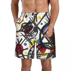 Shorts masculinos wassily kandinsky abstrate masculino na praia arte com malha lineando machos de praia de tração de praia