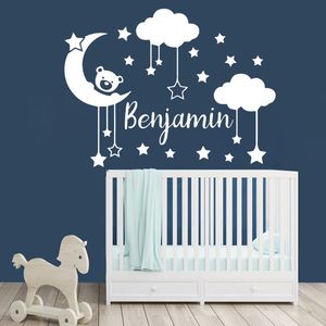 Custom Name Baby Moon Bear Vinyl Sticker Personalized Wall Decals For Kids Rooms Girls Boys Bedroom Decor Wallpaper B292 220607