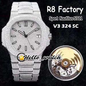 Designer Watches R8F V3 Upgrade 5711 S Automatic Mens Watch Gypsophila Diamond Dial Steel Diamond Armband Sport Rabatt