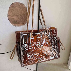 Summer Bag Women s Large Capacity Minority Graffiti Shoulder Bag High Texture Transparent Jelly Tote 220517