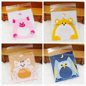 Gift Wrap 100pcs Cartoon Animals Clear Candy Bag Transparent Plastic Cookie OPP For Wedding Birthday Party Deco DIY PackagingGift