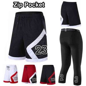 Högkvalitativa män Basket Shorts Snabb Dry Zip Pocket Workout Compression Board Shorts Atlet Övning Running Fitness Tights