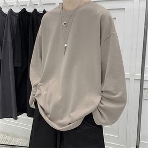 緩んでスウェットシャツ男性ソリッドTシャツニュートラルストリートウェアファッション女性韓国服綿プルオーバー長袖Tシャツマン220325