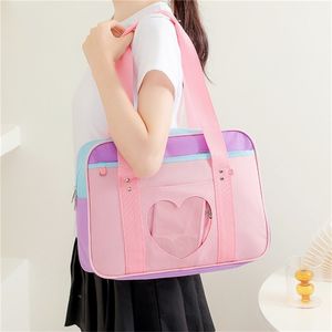 Japanische Adrette JK Rosa Uniform Schulter Schultaschen Für Frauen Mädchen Leinwand Große Kapazität Casual Gepäck Handtaschen 220611